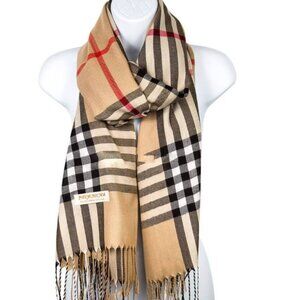 Camel Beige Black Red Stripe Plaid Cashmere Feel Scarf*100%Acrylic For Unisex